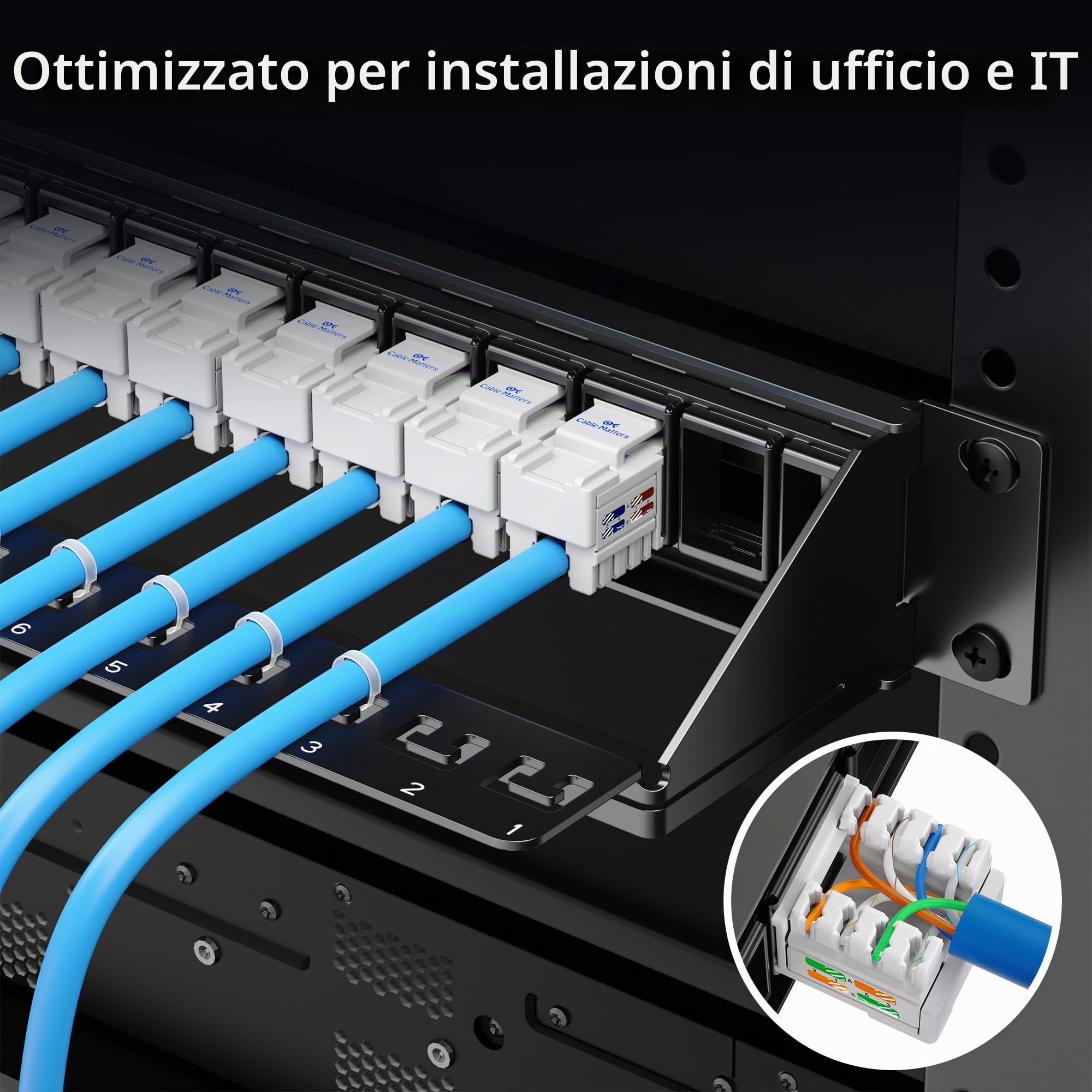 Cable Matters Pannello patch Keystone 1U a 24 porte con gestione dei cavi e barra di supporto (pannello patch vuoto da 19 pollici per jack Keystone/pannello Keystone)