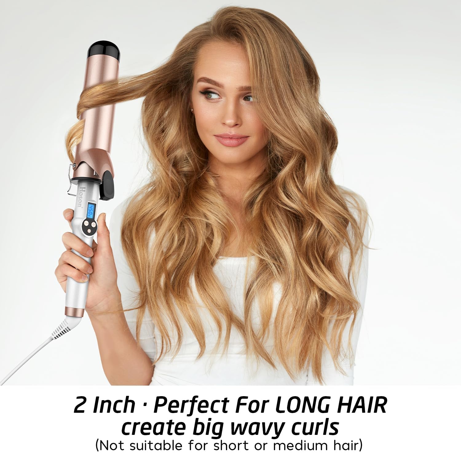 Hoson 50mm Lockenstab Pro Curl, Keramik Turmalin Beschichtung Lockenstab, LCD Display 9 Hitzeeinstellung 110 ℃ -210 ℃ mit Handschuh für alle Haartypen