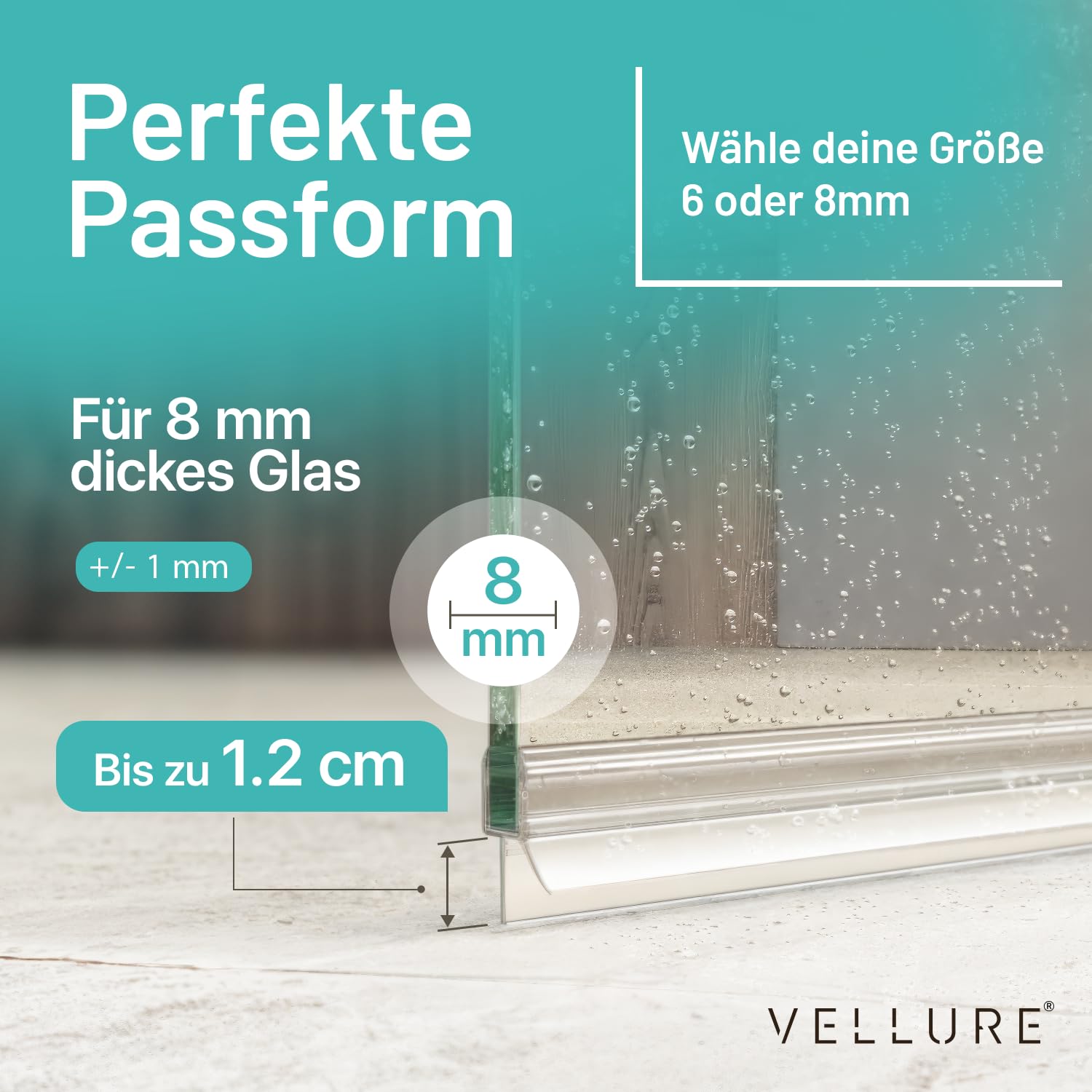 Vellure Shower Seal, Premium Seal Shower Glass Door, PVC Finish, Transparent, 8 mm, Universal Length up to 100 cm - Image 3