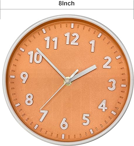Miniatura 2 de ANDSTAR Reloj de pared redondo de 8 pulgadas con números arábigos 3D, respetuoso con el medio ambiente, silencioso, sin tictac, fácil de leer, para