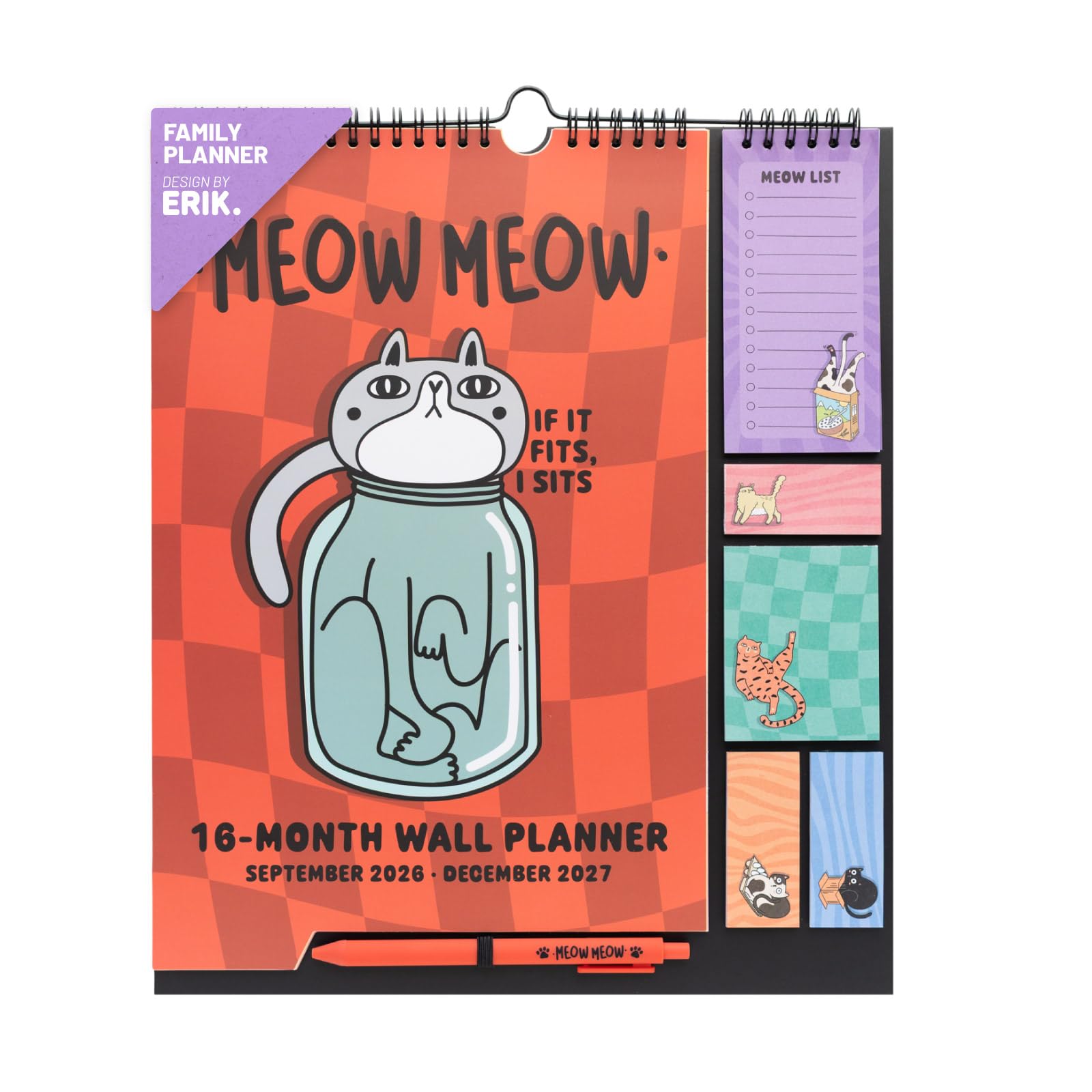 Grupo Erik Meow Meow 2027 Wall Planner, Family Planner Calendar 2027