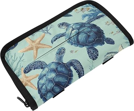 Car Visor Tissue Holder Mask Holder for Car, Car Tissue Box Sun Visor Napkin Holder Car Visor Accessories Adjustable Straps Reusable Durable Easy to Install Mint Green Sea Turtles Starfish