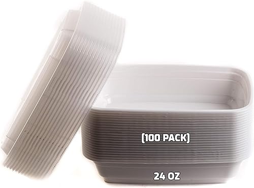 EcoQuality Contenedores de preparación de comidas [paquete de 100] Recipiente rectangular blanco con tapas, caja Bento para almacenamiento de