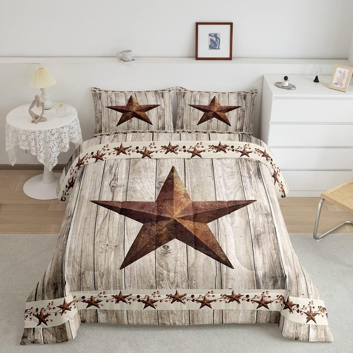 Manfei West Texas Star Comforter Set King Size, Rustic