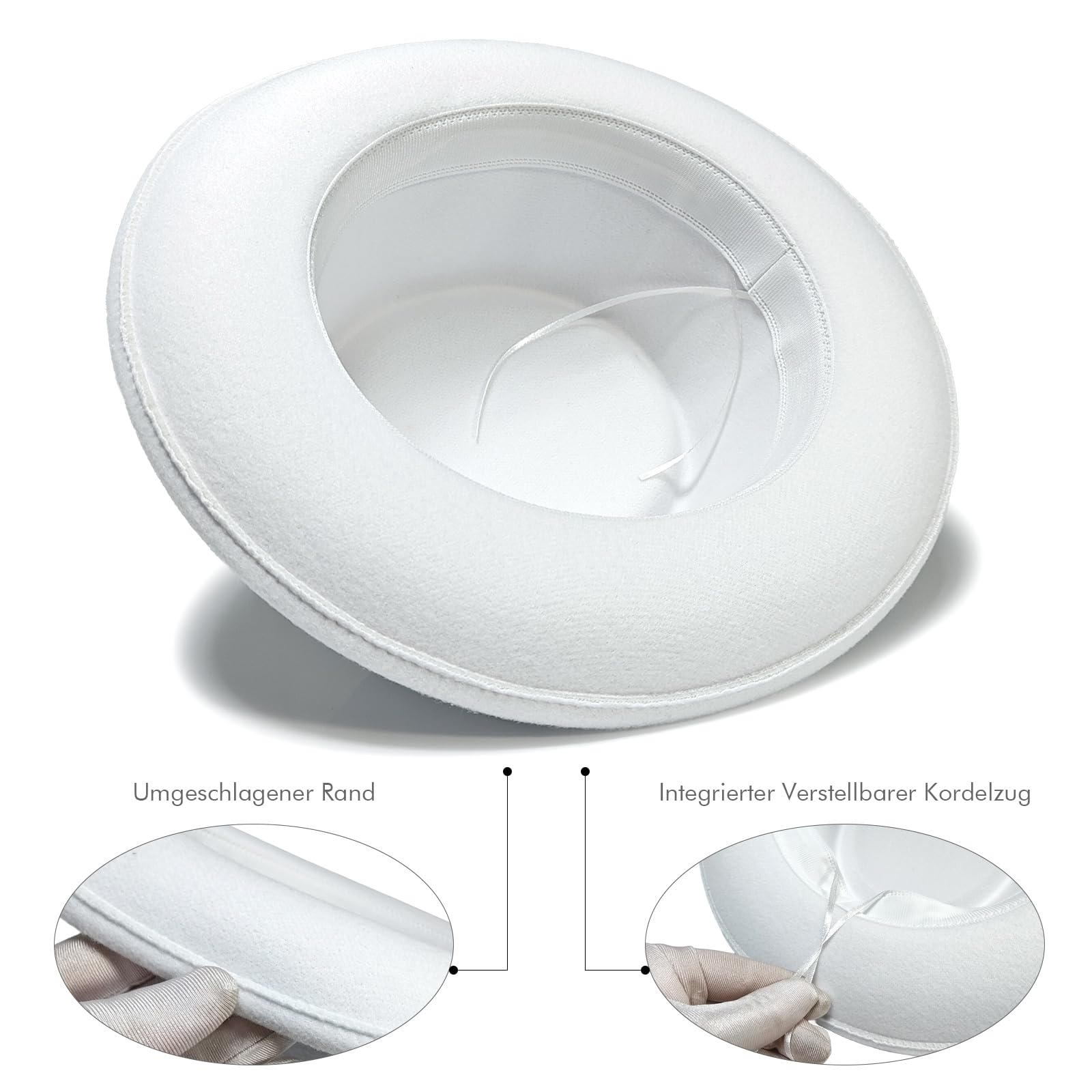Klassischer Filzhut Damen Roll-Brim Fedora-Hut Herren Flat Tophut | für Kirche Hochzeit Party Hüte mit Schleife Band