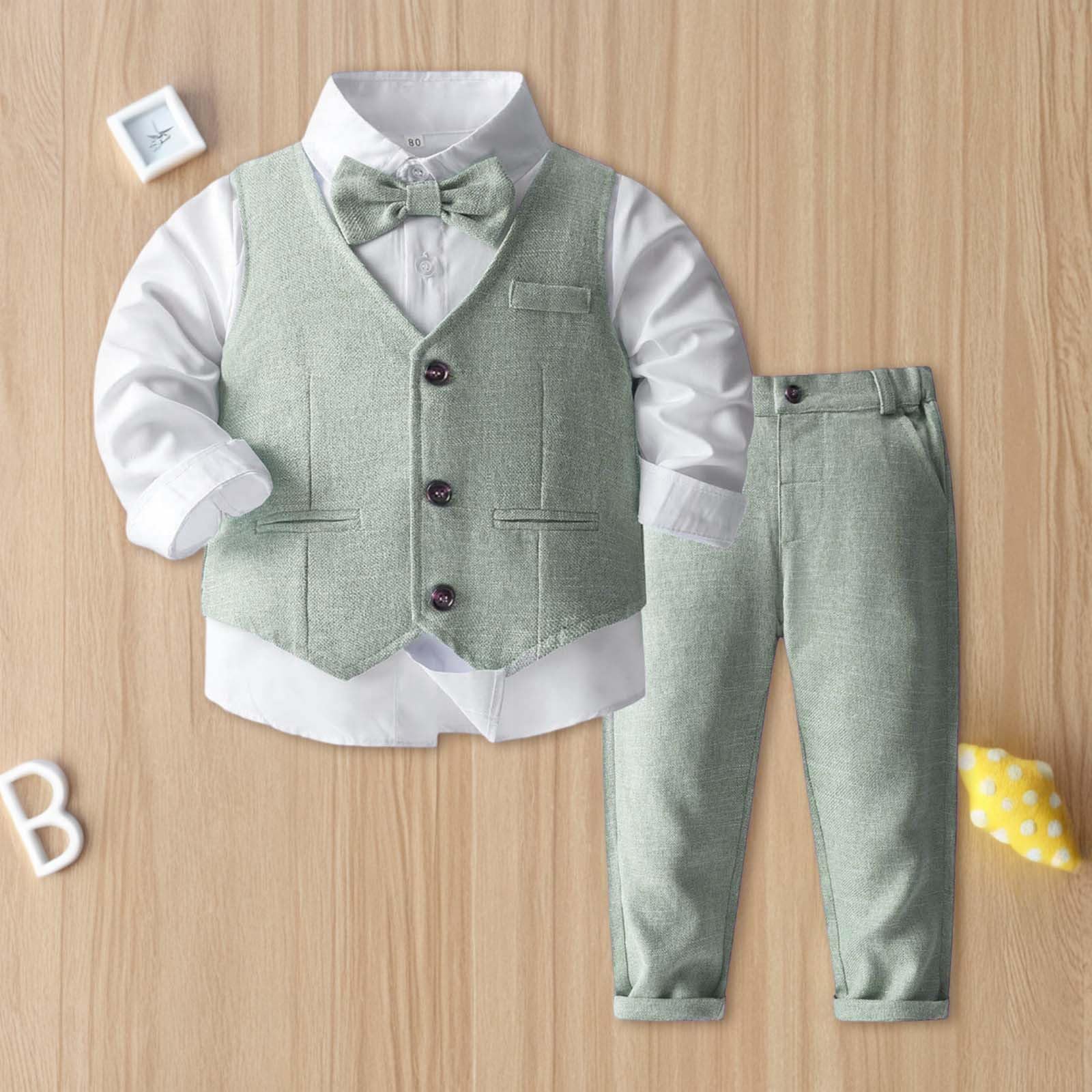 WWricotta Completo elegante per neonato, camicia, gilet e pantaloni, smoking in cotone, per battesimo e cerimonie/A
