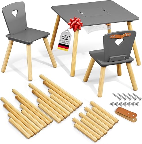 Qoality® Kindertisch 2 Stühle Set [WÄCHST MIT Höhenverstellbar | Leichter
