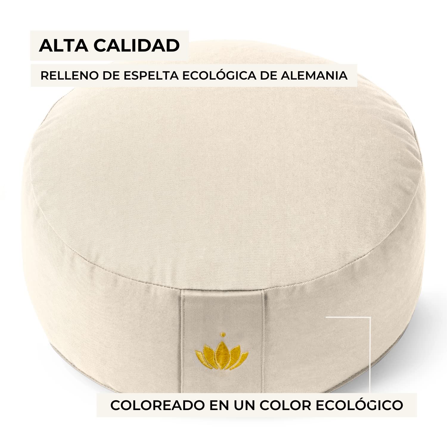 Lotuscrafts Cojin Meditacion Yoga Lotus - Altura 20 cm - Relleno de Espelta - Cubierta en Algodon Lavable- Zafu Meditación - Cojin Suelo Redondo - Cojin Yoga - Meditation Cushion - Certificado Gots