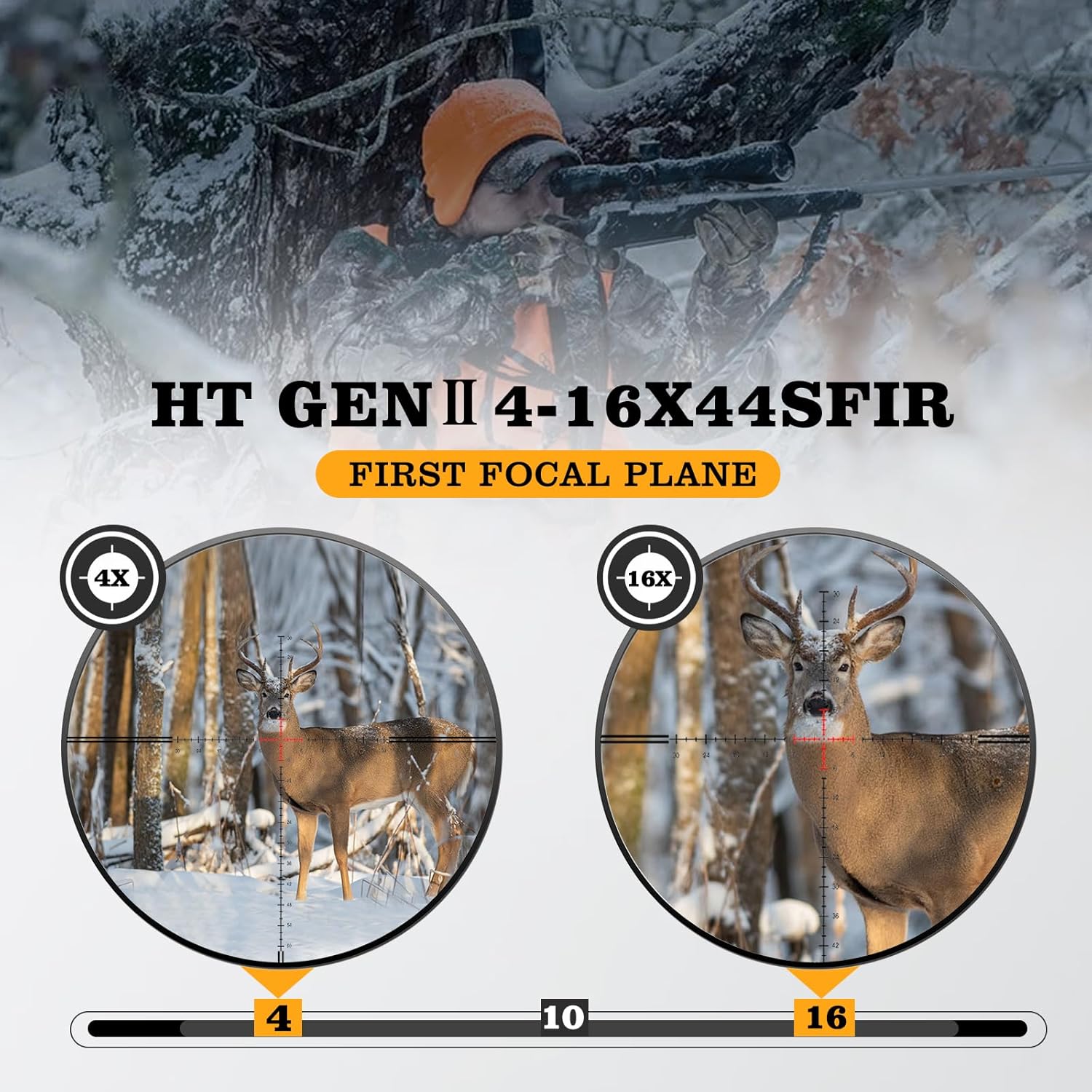HT GEN-II 4-16/6-24x44 Rifle Scopes, First Focal Plane, 6 Levels Illuminated Reticle, Lightweight 30mm Tube Long Range Hunting Riflescope
