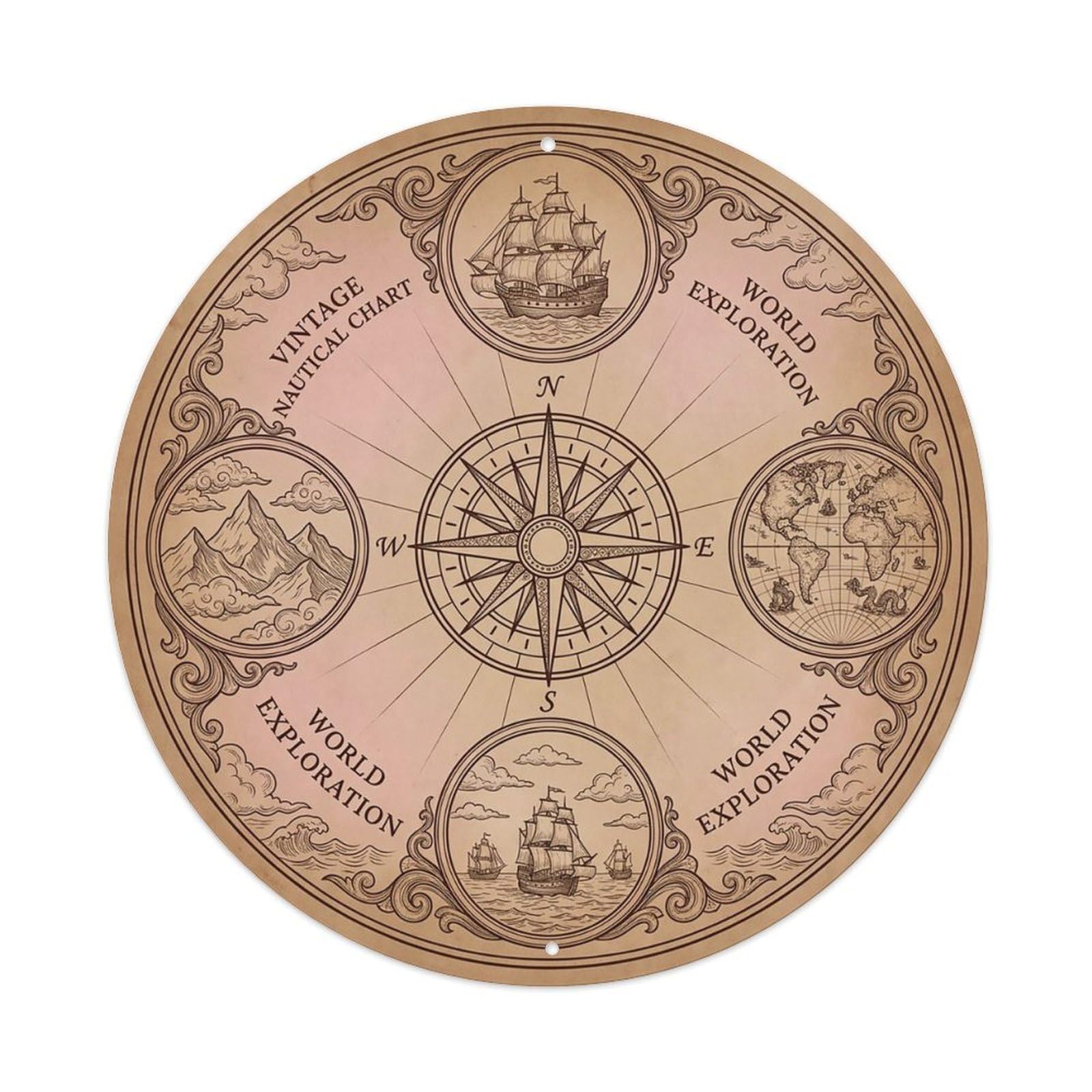 Vintage Nautical Compass World Map Custom Path Metal Tin Sign