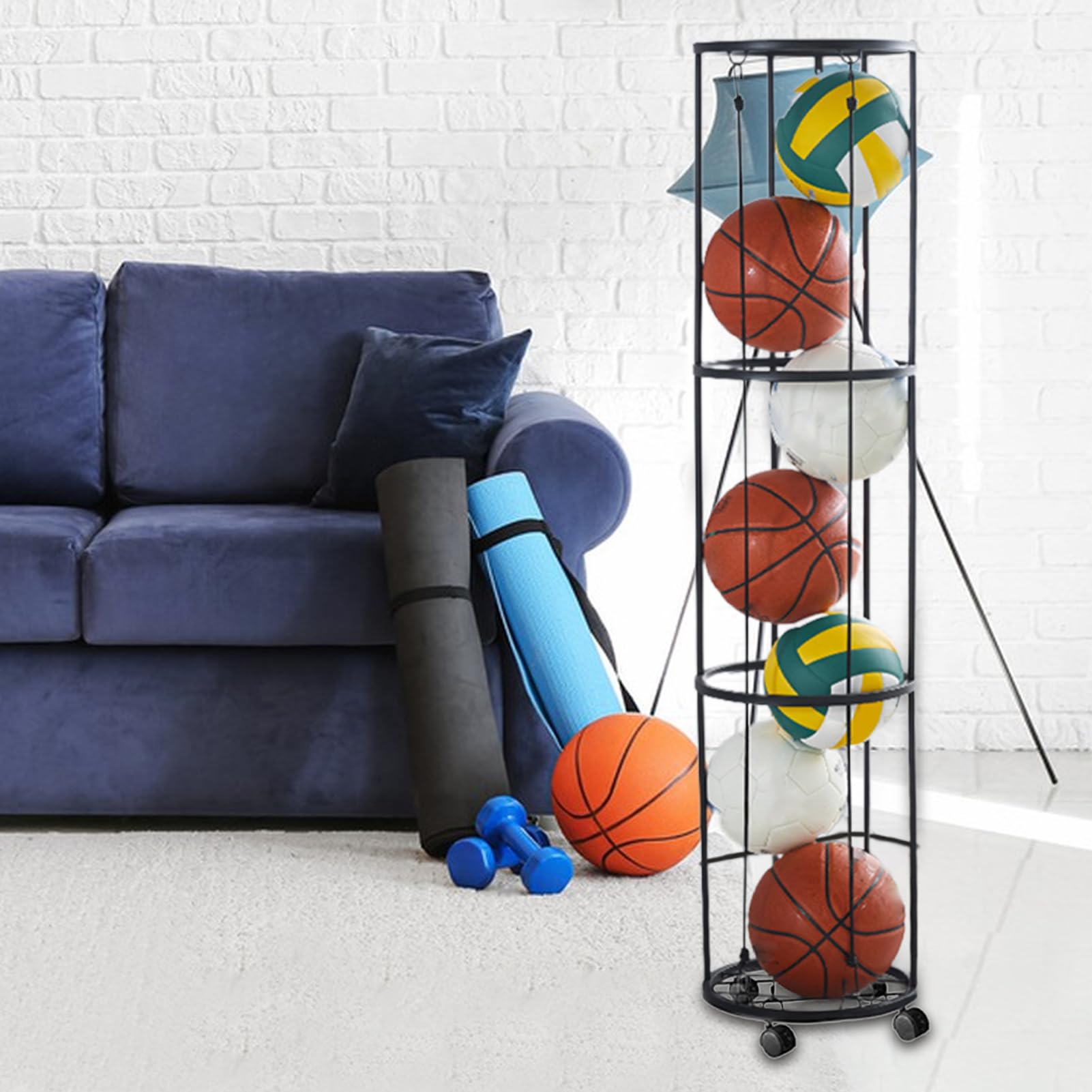 Soporte vertical para bolas en forma de columna, soporte para pelotas de | pie con base estable, soporte de almacenamiento que ahorra espacio, construcción robusta, organizador multiusos para balonces