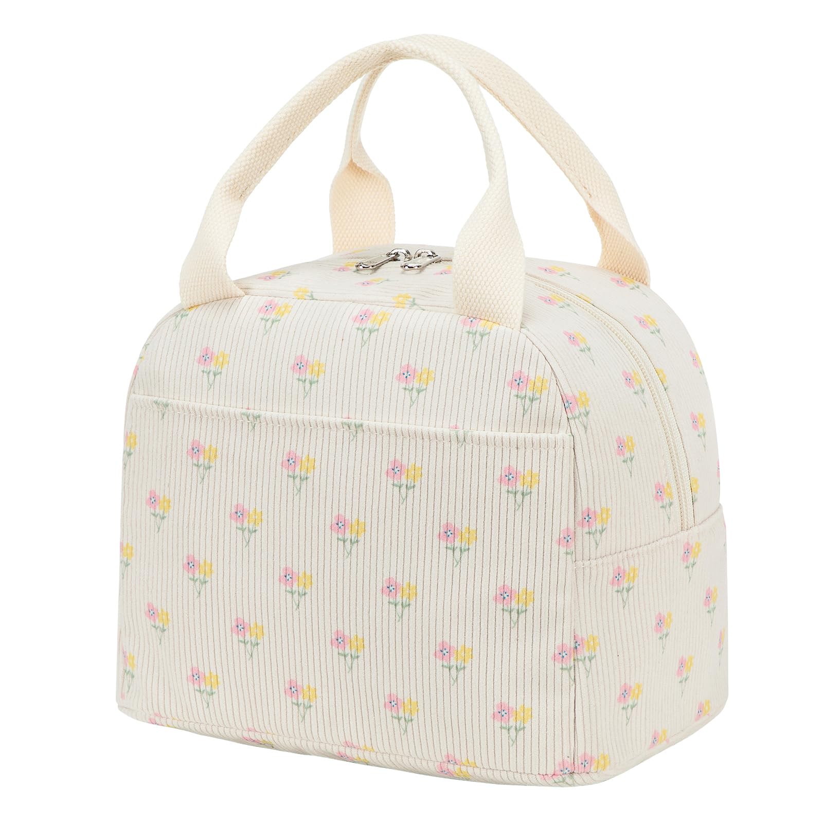 Nanxson Cute Corduroy Insulated Packed Lunch Bag, Reuseable Portable Lunch Box with Cooler Capacity for School Work Travel Beach Daily Use for Girls Teens Adult (9.8L,A-Yellow Flower)