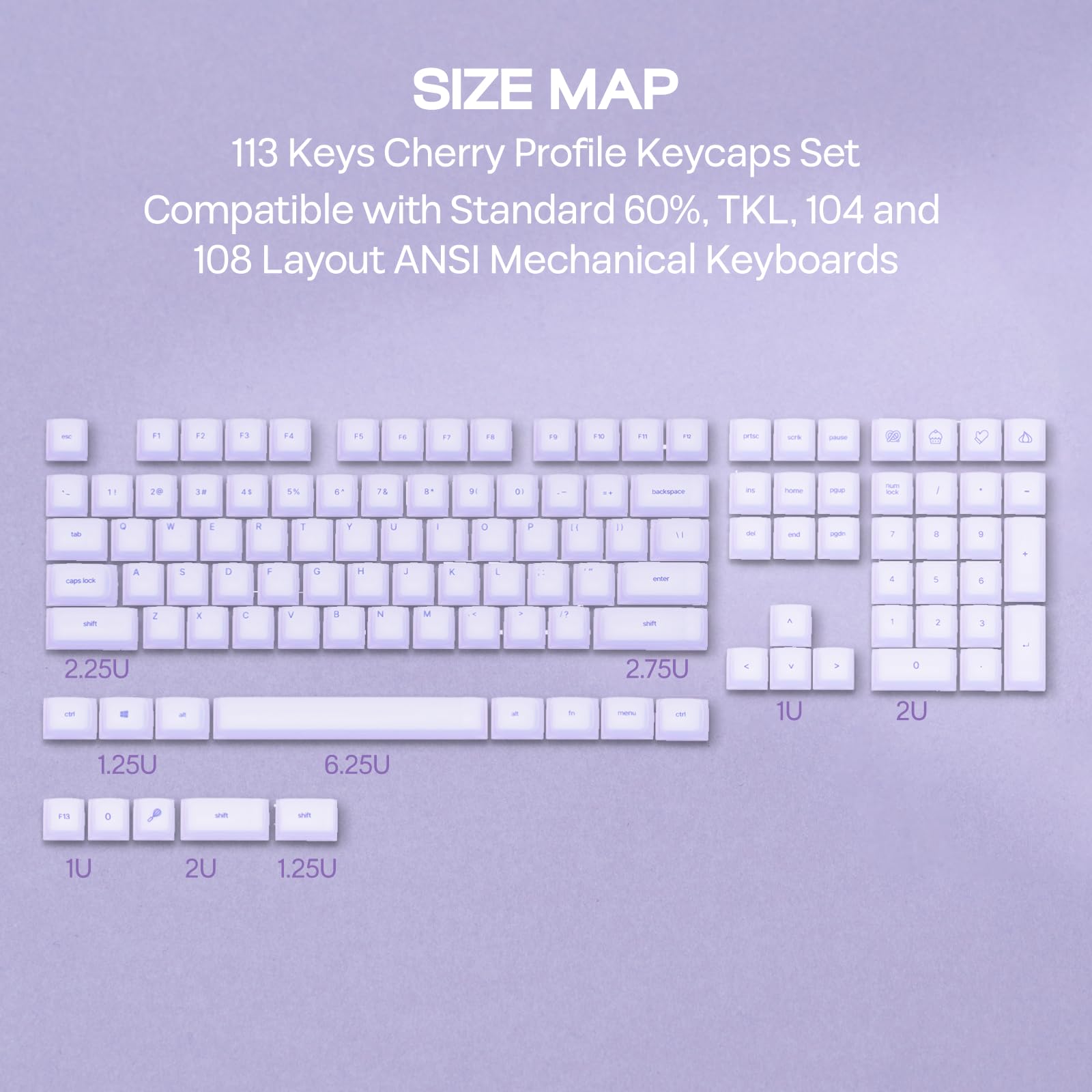 EPOMAKER AegisSil Keycap Set, Material de Silicona,Perfil Cherry,113 Teclas,Tamaños 65%/75%/96%/Completo, Juego de Teclas Personalizadas para Teclados Mecánicos Cherry MX,Kailh,Outemu,Gateron (Morado)