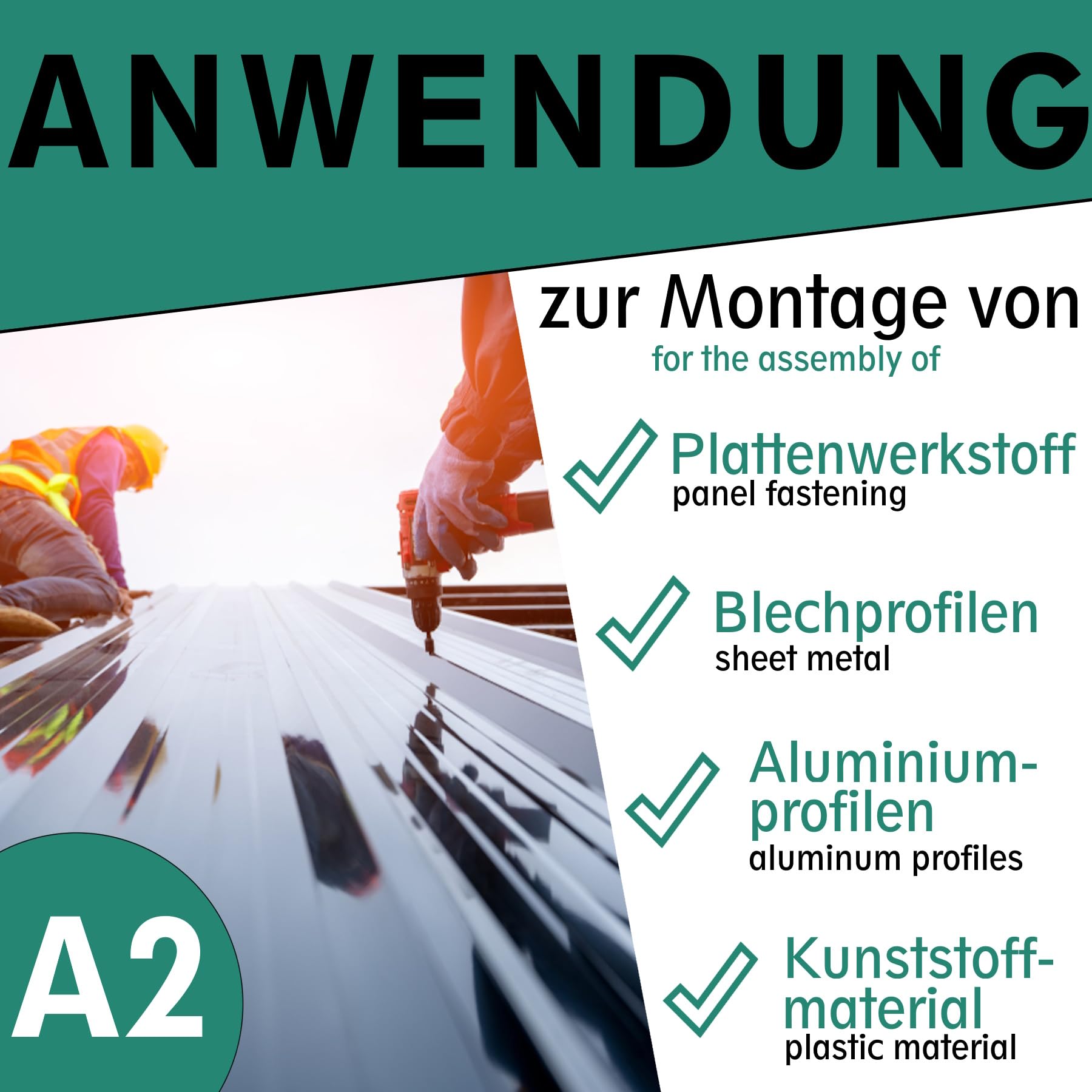 Śruby blacharskie z podkładką uszczelniającą EPDM (15 mm) i napędem Torx / TX20 | stal szlachetna A2 | podobne do DIN 7995/DIN 9171 | śruba do blachy trapezowej | śruba blacharska (4,5 x 70 mm, 500