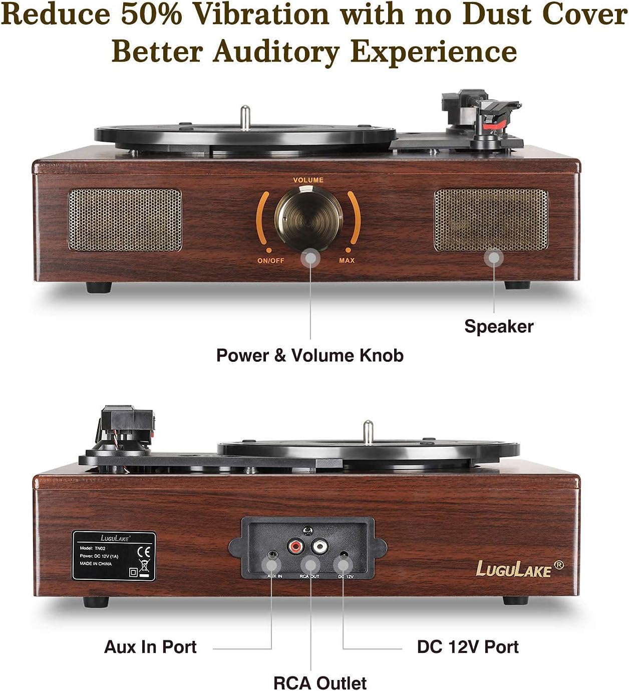 Exсluѕіvе Dіѕсоunt 90% Prісе LuguLake Vinyl Record Player, 3-Speed Turntable, Belt Drive LP Vintage Phonograph, Built-in Speaker, Aux in and RCA Output, Wooden Finish (TN02)