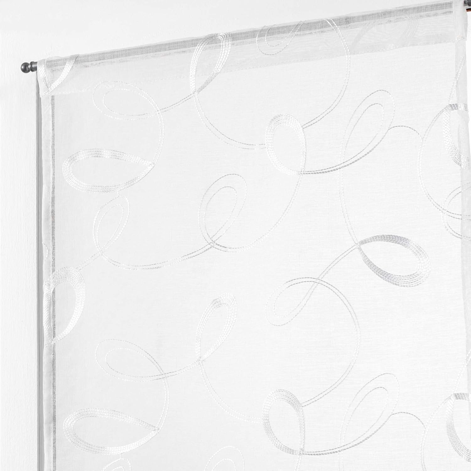 douceur d'intérieur, Pair of Straight Half Curtains 2 x 60 x 90 cm Sandblasted Embroidered Hoops White