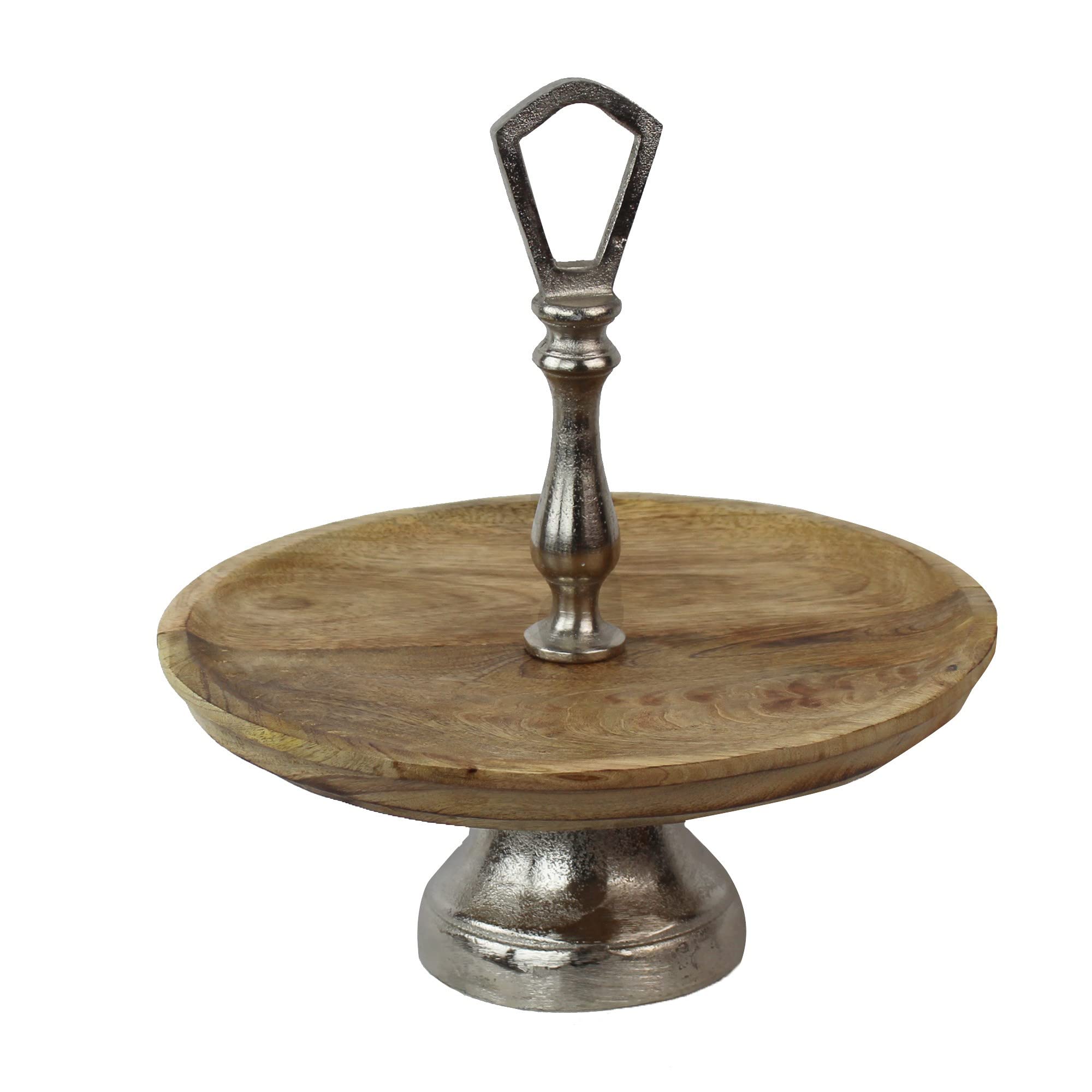 Soporte de madera y metal, bandeja para servir, plato expositor con pie y bandeja