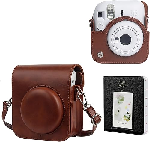 wogozan Funda protectora para cámara instantánea Fujifilm Instax Mini 12  Funda de piel premium con mini álbum de fotos y correa extraíble y