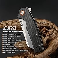 Vista 3 de CJRB CUTLERY Cuchillo plegable Crag (J1904) AR-RPM9 Hoja de acero en polvo con mango de fibra de carbono, cuchillo de bolsillo EDC