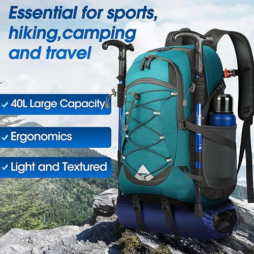 Miniatura 6 de IGOLUMON Mochila de senderismo de 40 L, plegable, ligera, mochila de camping para hombres y mujeres, impermeable, mochila de senderismo al aire