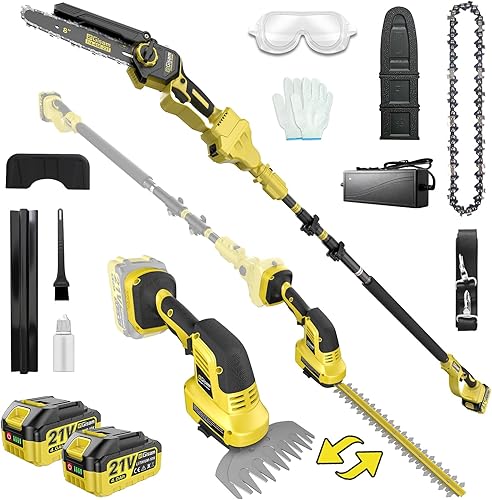 Miniatura 8 de Sierras de poste eléctricas 2 en 1 para recortar árboles, mini motosierra inalámbrica de 8 pulgadas con poste de extensión, motor sin escobillas