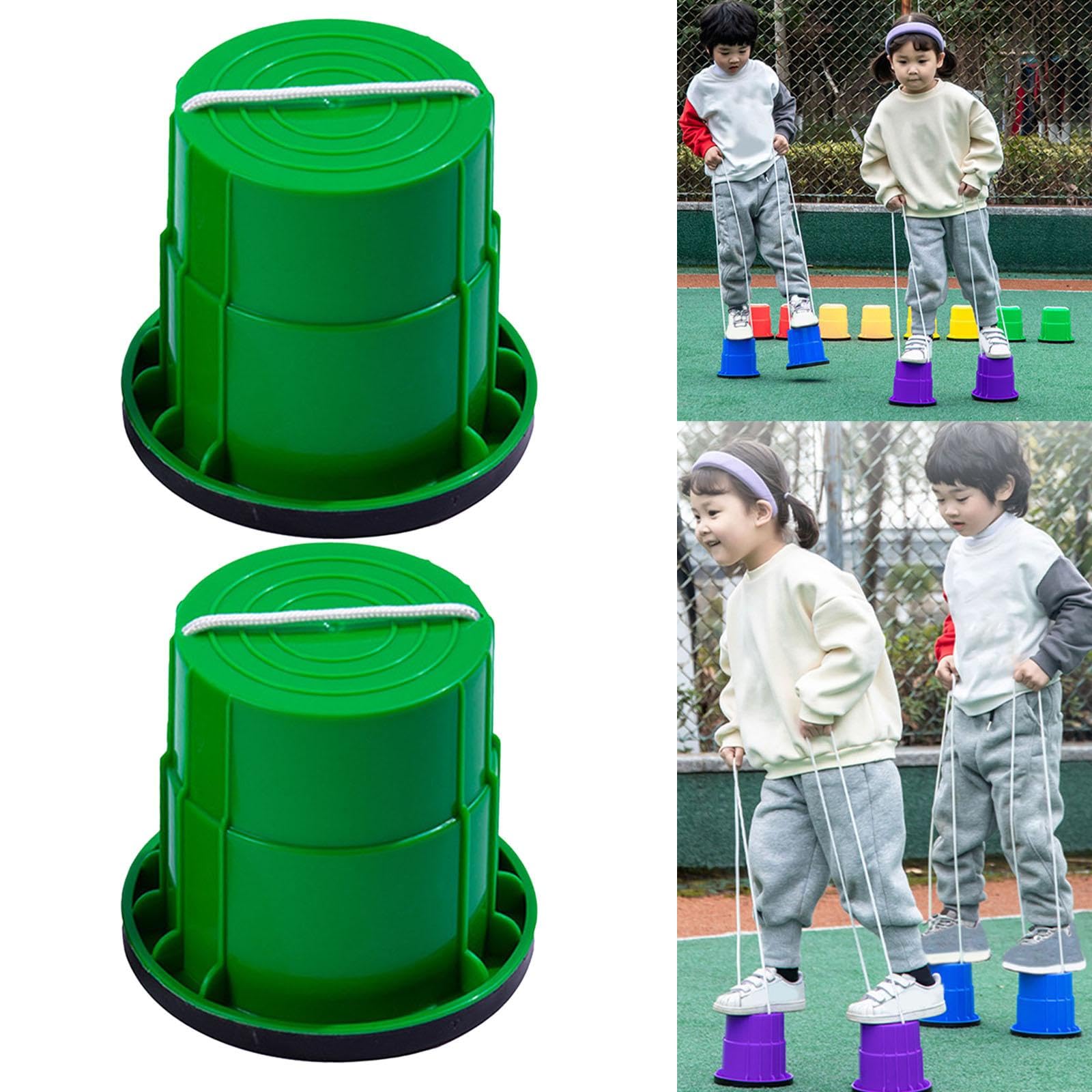 2 Stück Laufstelzen, Balancierstelzen, Klassisches Picknickspielzeug, Stelzenlaufbecher, Eimerstelzen für Jungen Und Kinder Im Freien, Grün