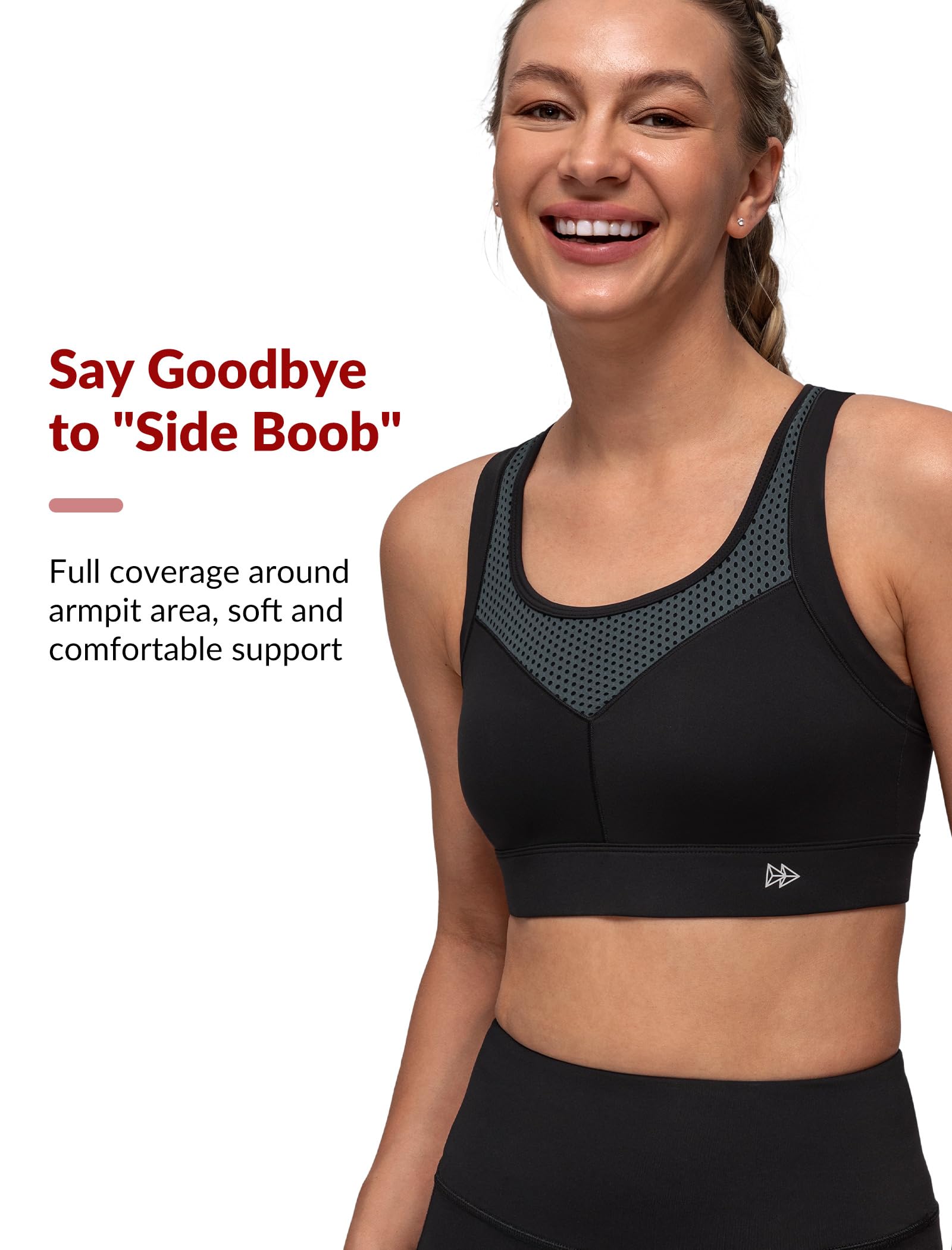 Yvette Reggiseno sportivo da donna con spalline incrociate, supporto per corsa, reggiseno sportivo con cuscinetti cuciti