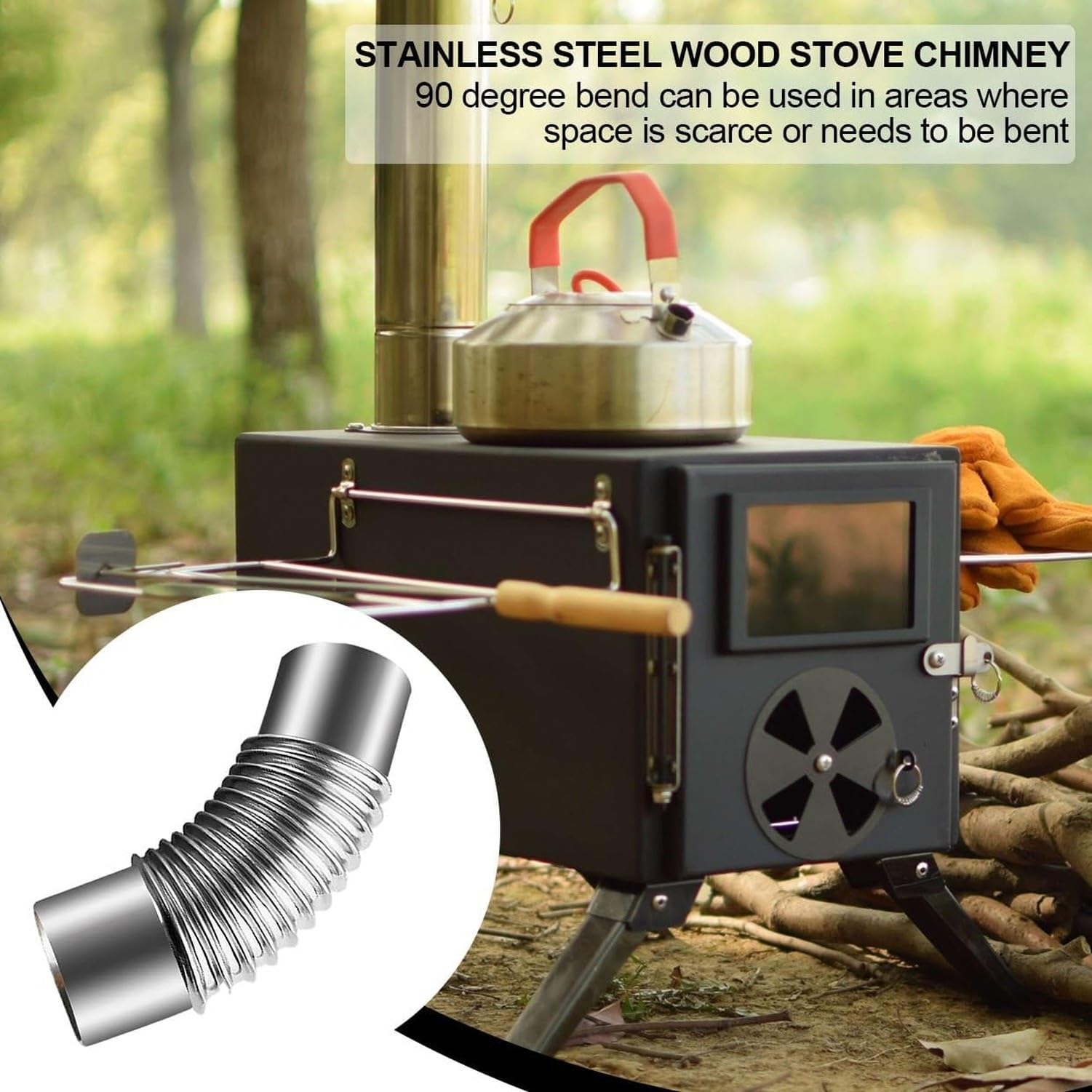 Tubo flexible acodado 45 grados acero galvanizado chimenea, 180mm, 180mm
