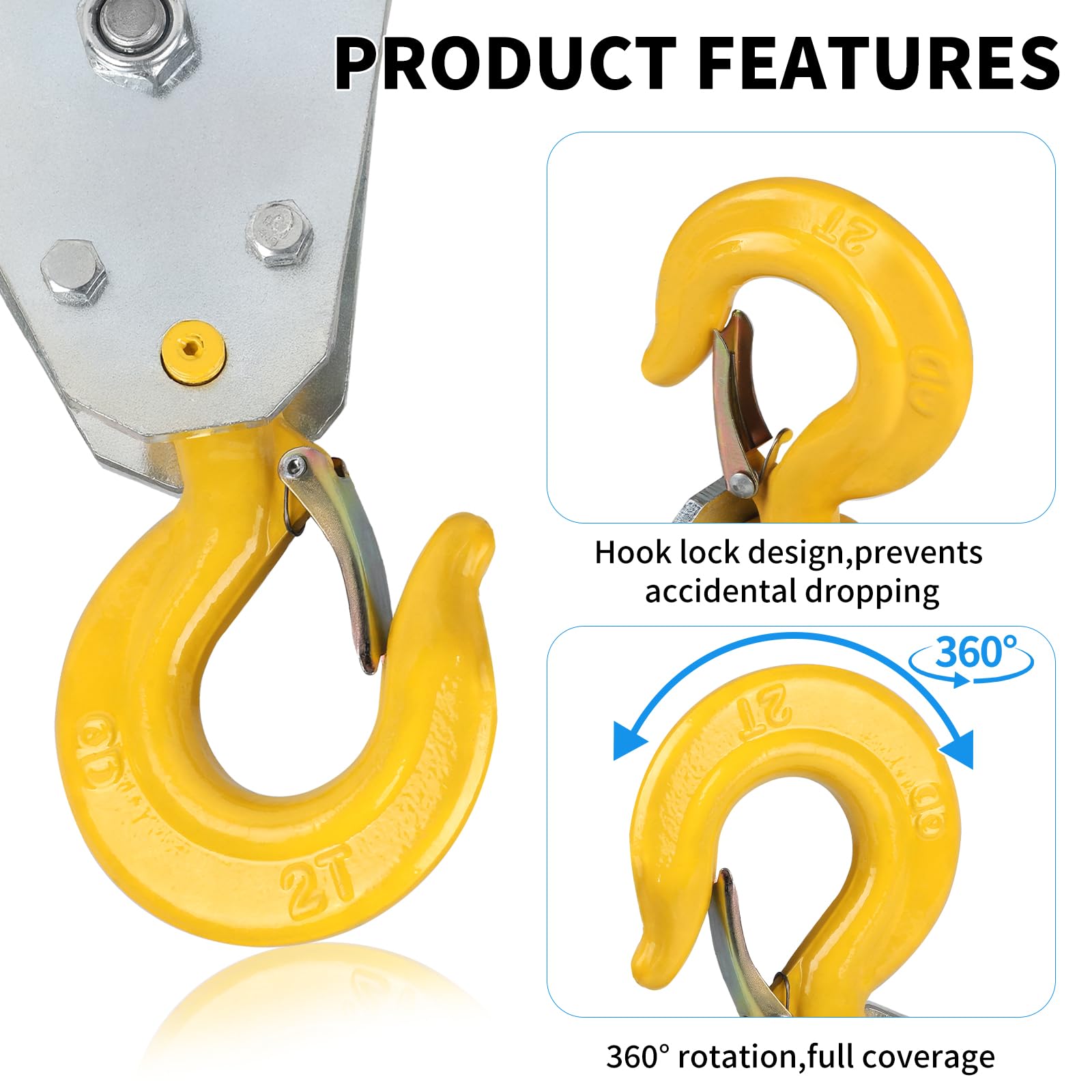 SWAWIS 2 Tonnes Poulie de Levage Poulie de Renvoi Poulies Convient pour Corde de 16 mm Chargement et Traction avec Roulements Crochet Pivotant et Loquet