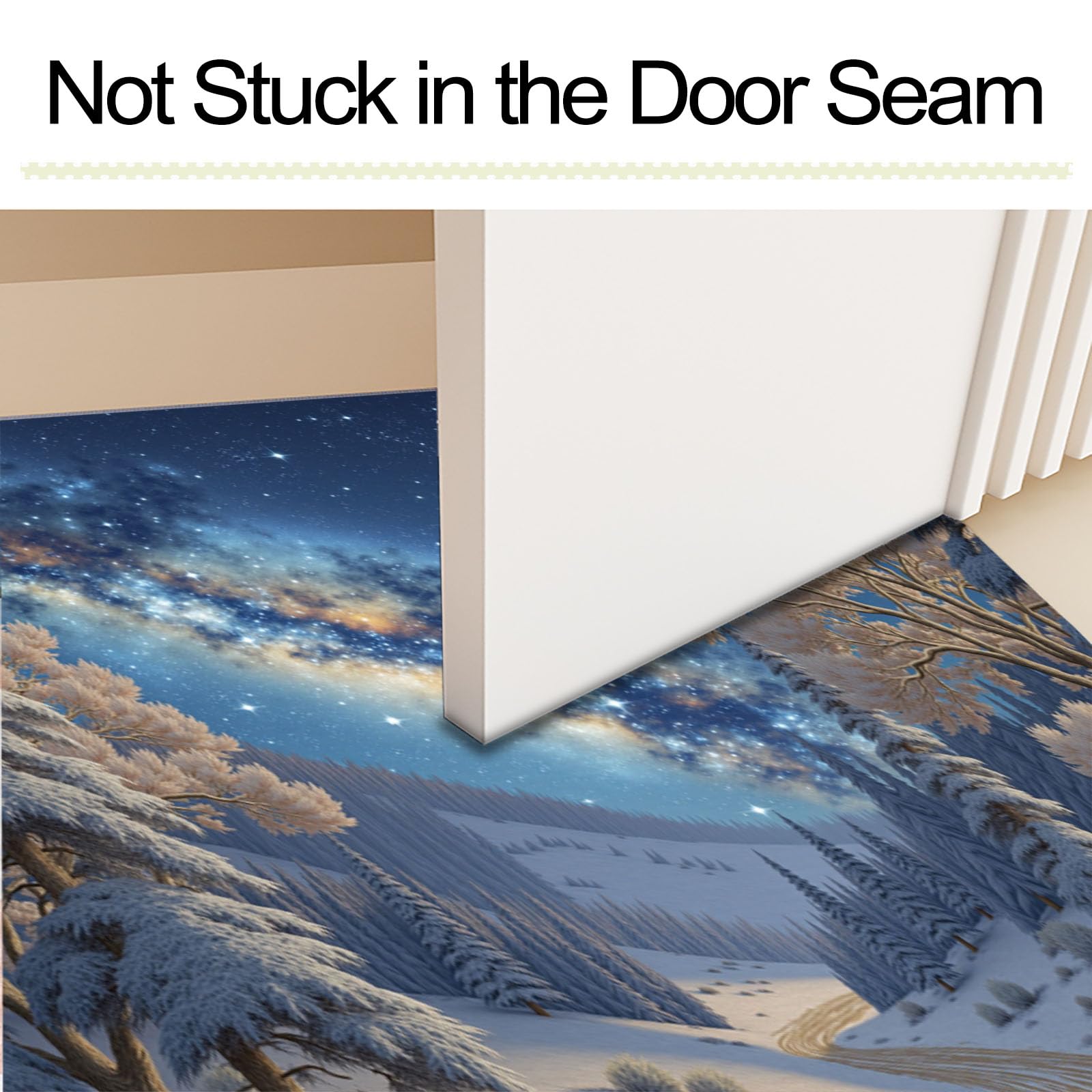 Tapis De Porte De Bienvenue, 90 X 150 Cm Scène Neige Étoilée Rêve Paillasson Entree Antidérapant Lavable Arbre Galaxie Neige Tapis De Sol Anti-Poussière pour Entrée Couloir Cuisine,Bleu