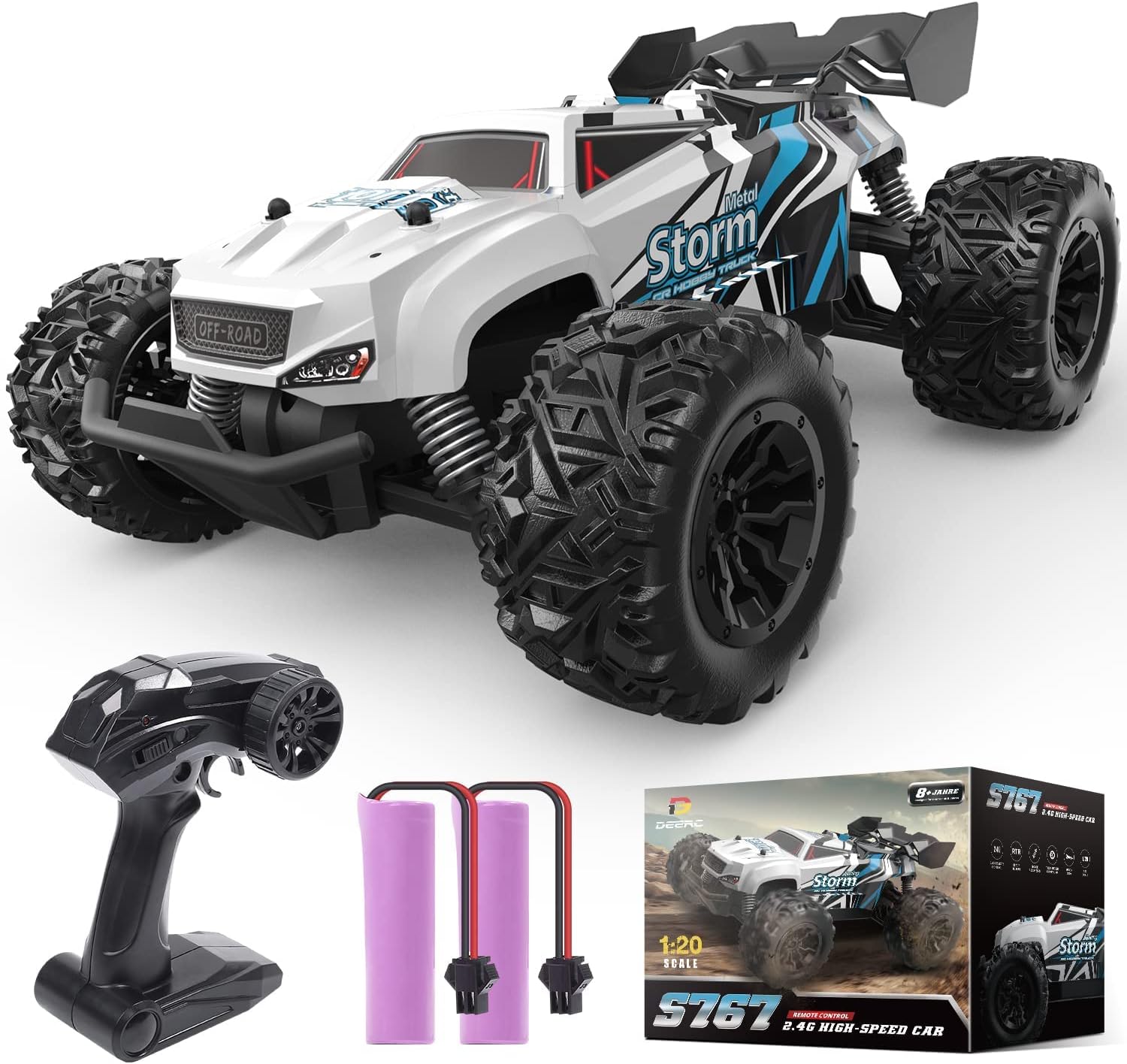 DEERC RC Car Remote Control Car for Age 8-12, All Terrain RC Monster Truck W/ 2 Batteries for 40 Min Play, 2.4GHz Outdoor Off Road Rock Crawler Toy Xmas Gift for Boys Girls Kids Beginners