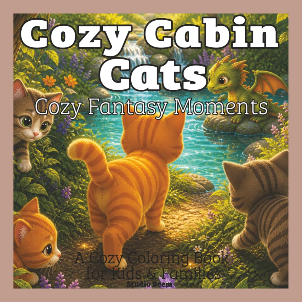Cozy Cabin Cats: Cozy Fantasy Moments — A Coloring Book: Bold & Easy Designs for Relaxation and Stress Relief