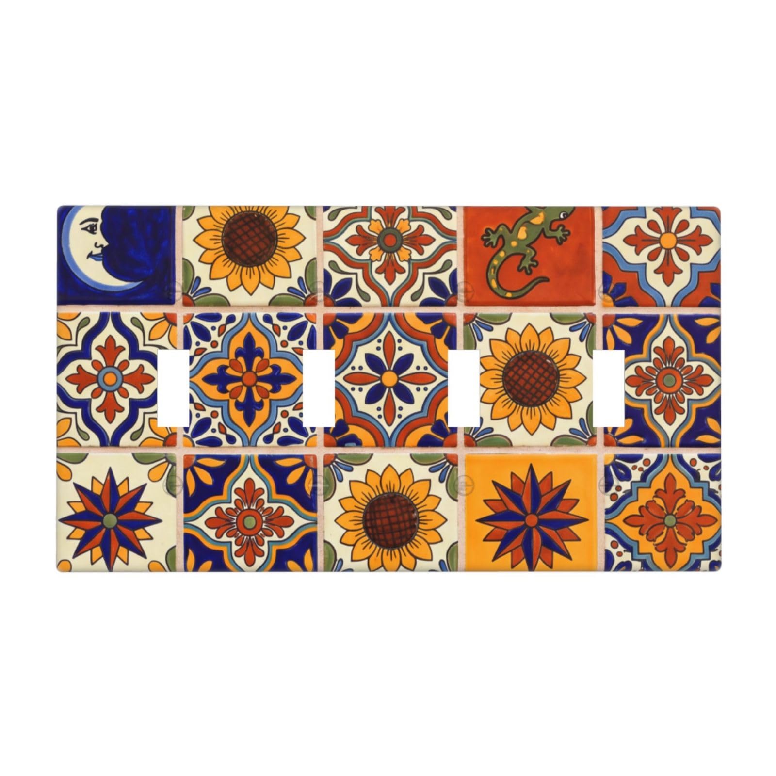 Dwbguo Talavera Tile Decorative Light Switch Cover Plate Colorful Mexican 4 Gang Wall Plates For Electrical Outlets Quad Toggle Switch Plate Covers Outlet Covers Faceplate For Kitchen Home Decor