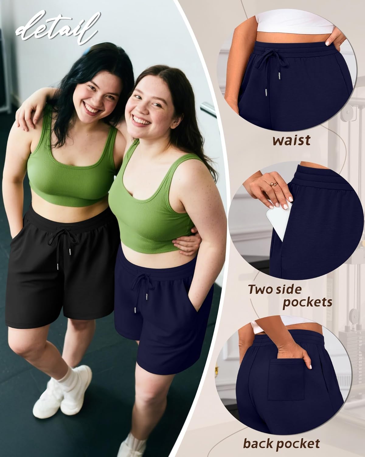 Riyiper 3 Pack Women's Plus Size Shorts Drawstring Bermuda Shorts Casual Wide Leg Knee Length Shorts with Pockets - Image 4