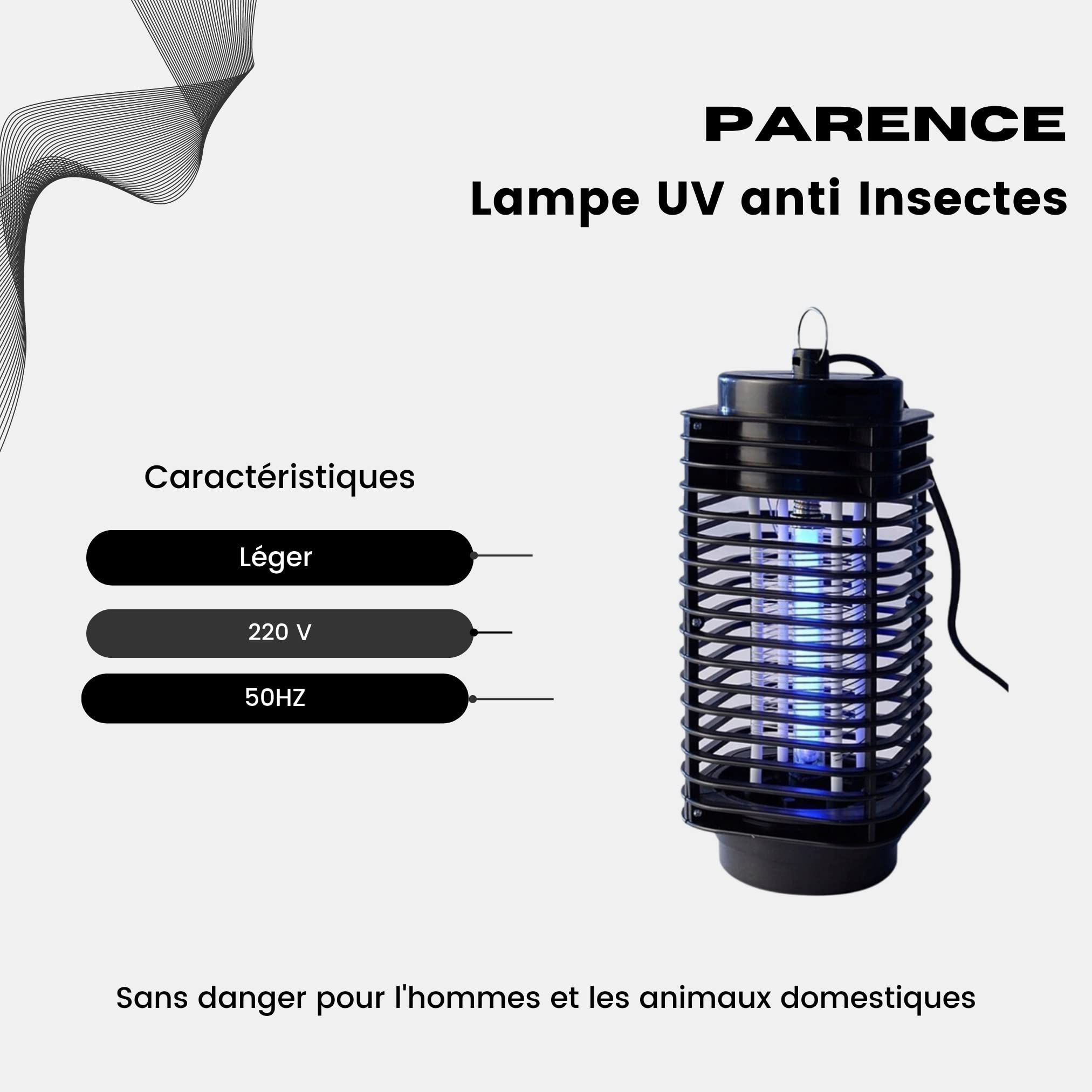 PARENCE - Lampada UV Anti insetti/Zanzare/Mosca - Uccide insetti, anti mosche e zanzare indoor e outdoor