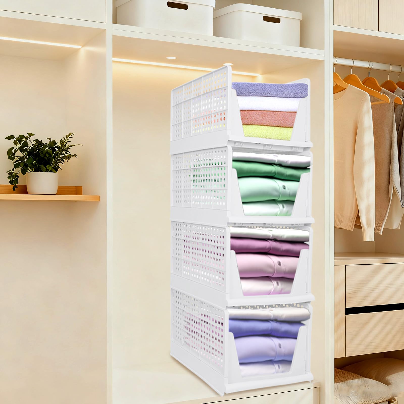 homewell Scatole di stoccaggio per indumenti,Organizzatore di armadi impilabili, pieghevole, impilabile, organizer per cassetti scorrevoli, guardaroba, cameretta, guardaroba
