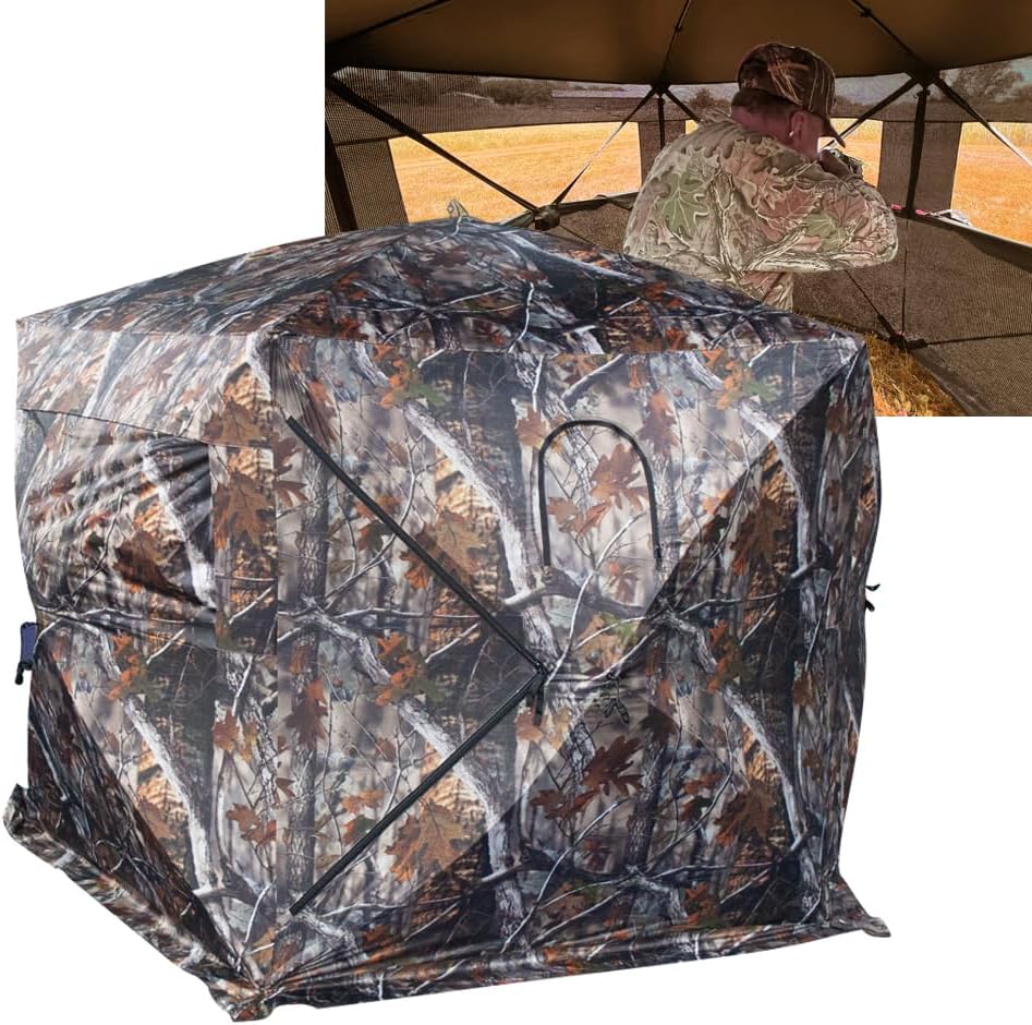 THUNDERBAY Gobbler Lodge 5-Side See Through Hunting Blind, 4 Person Pop-up 288 Degree See Through Ground Blinds Tent for Deer Hunting