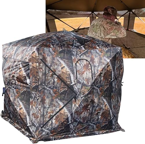 THUNDERBAY Gobbler Lodge Series 5-Side See Through Hunting Blind, 4 Person Pop-up 288 Degree See Through Ground Blinds Tent for Deer Hunting