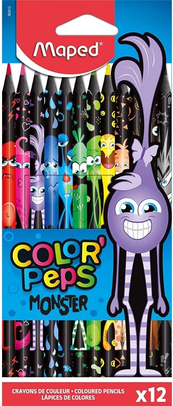 Color'Peps Monster Theme Colouring Pencils - Pack of 12 Colours and Monster Designs
