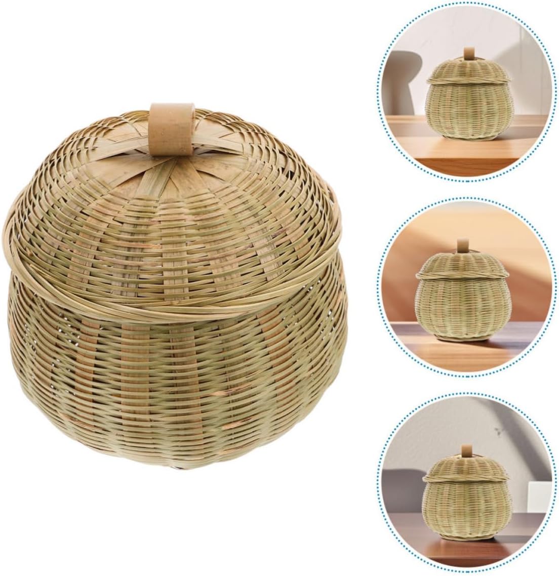 2pcs Storage Baskets with Lid, round Light Green Fruit and Egg Basket for Kitchen Countertop, Space-saving and Elegant Home Decor Organizer