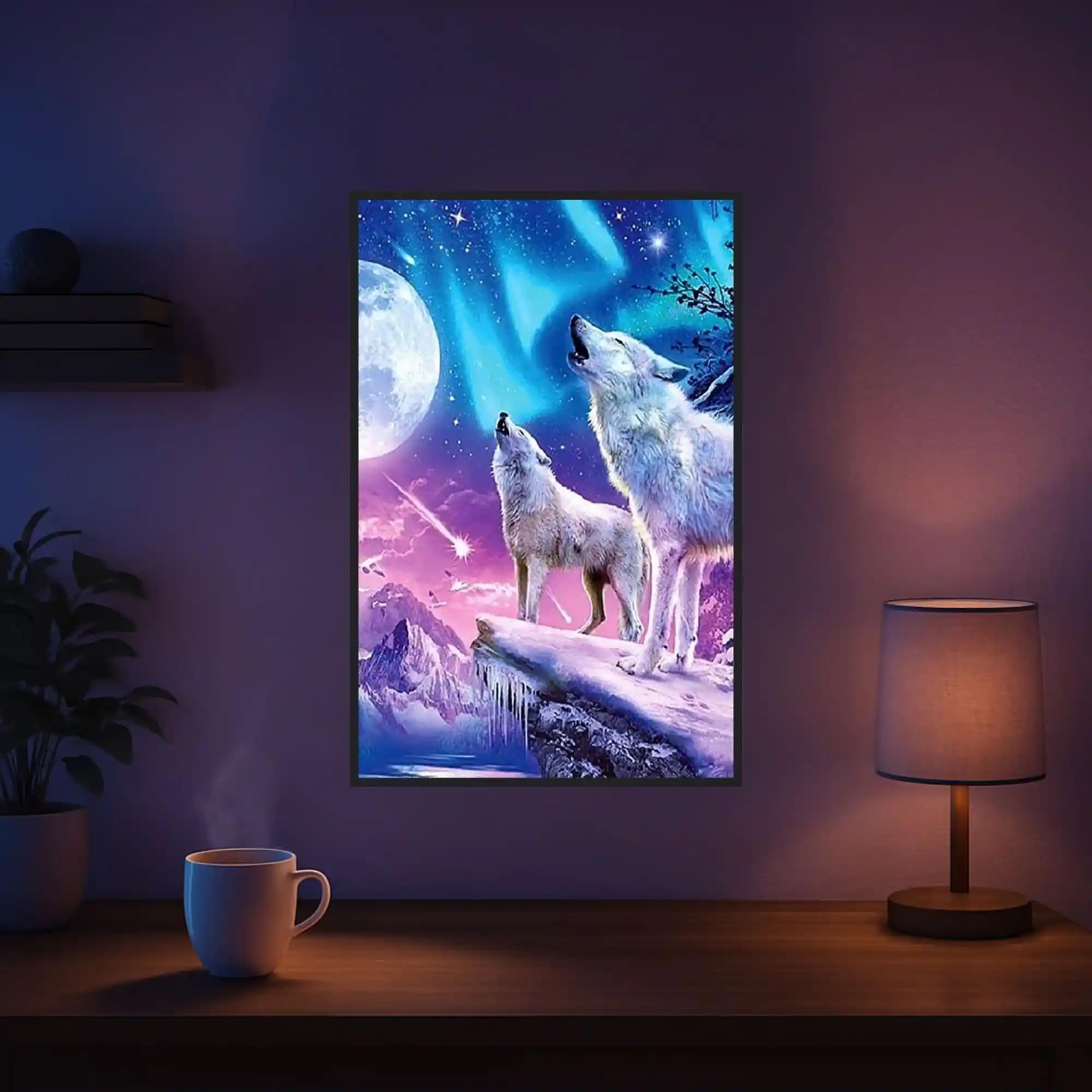Picmondoo Diamond Painting - 40x60cm - Weiße Wölfe im Winterland