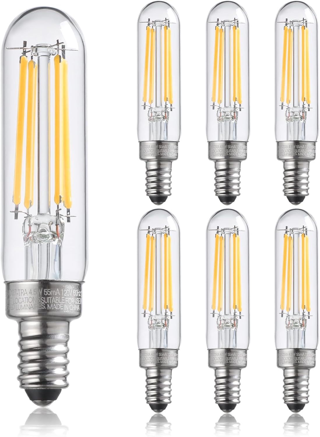 TORCHSTAR T6 LED Bulb, Dimmable Tubular Light Bulb 40 Watt, E12 Candelabra Bulb, 450lm, UL Listed, Edison Filament Light Bulbs for Chandelier, Ceiling Fan, Clear Glass, 2700K Soft White, Pack of 6