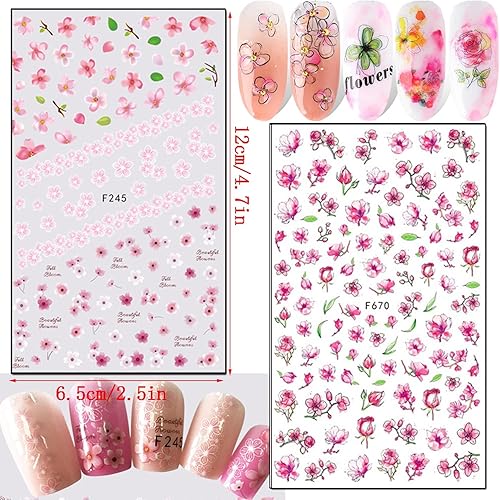 Miniatura 5 de Adhesivo de arte de uñas de flores autoadhesivas 3D de cerezo rosa, calcomanías de flores para uñas, suministros para mujeres y niñas, decoración de