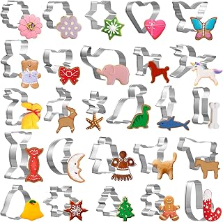 GWHOLE 26-Piece Mini Stainless Steel Cookie Cutters Set - Animals, Unicorns, Christmas Shapes for Kids Baking