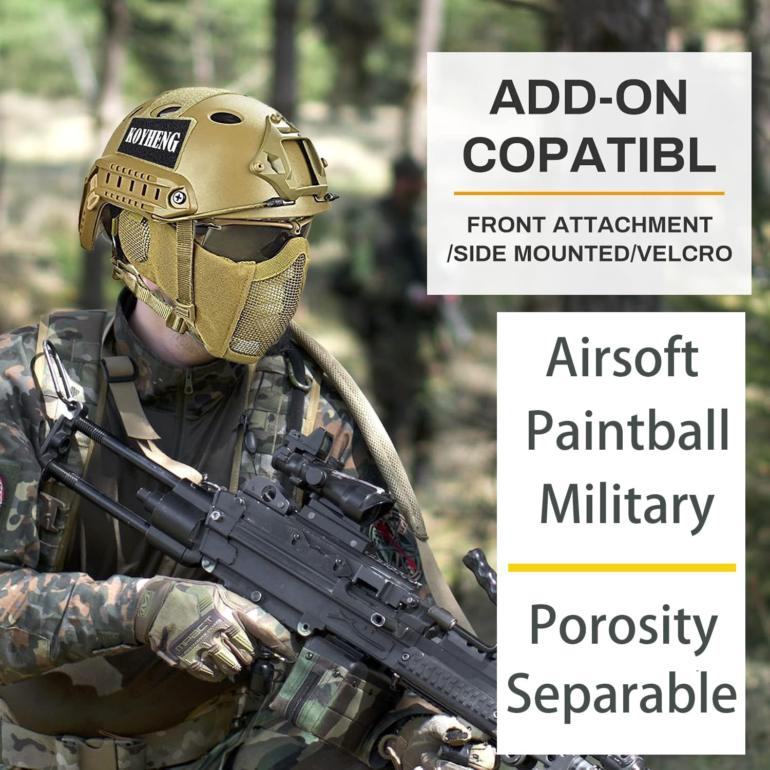 MH taktyczny szybki kask w połączeniu, ze składaną ochroną słuchu, półmaska ​​z siateczką i goglami do zestawu gier Airsoft Paintball CS