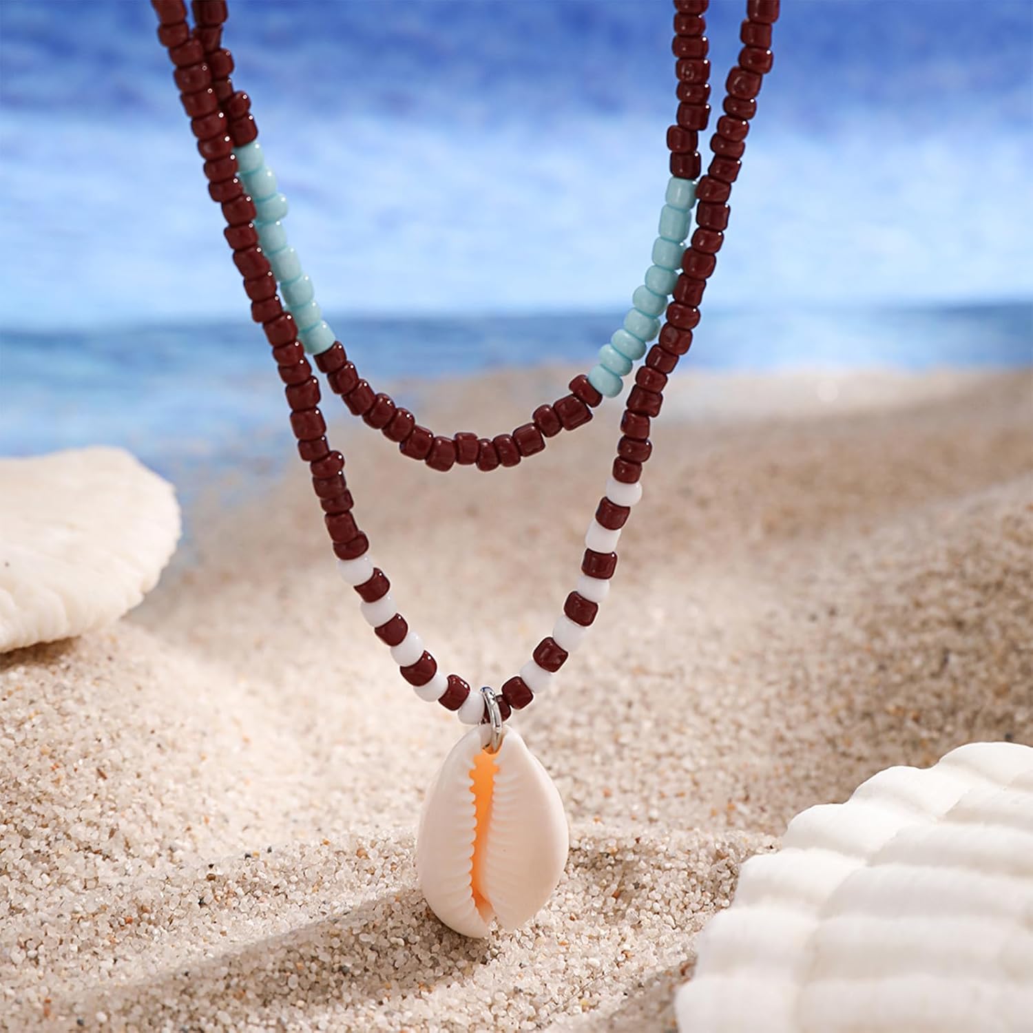 Boho Beaded Choker Necklaces for Women Layered Shell Starfish Charms Necklace Summer Surfer Beach Necklace Jewelry Gift - Image 6