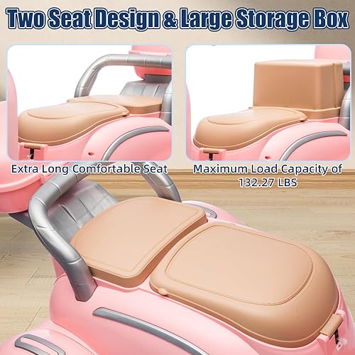 Miniatura 7 de Bluefun Motocicleta eléctrica para niños de 3 ruedas de 12 V con maletero de almacenamiento, juguete de 2 plazas con reproductor de música y luces