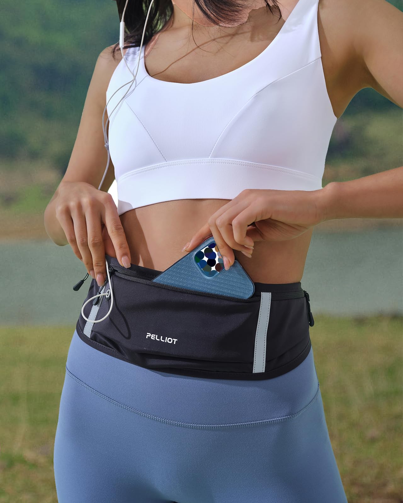PELLIOT Running Belt for Women Men Slim Fanny Pack Phone Money Waist Pack Belt Bag for Hiking Cycling Exercise Running Black