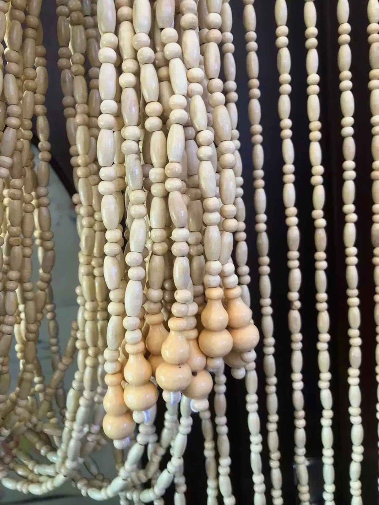 Rideau à Perles en Bois Panneau de Décorative pour Maison Moustiquaire Rideaux Exterieur Cloison de Séparation de Pièces pour Entrée de Couloir,Chambre,Salon,Balcons (61 brins 95cm x 210cm)