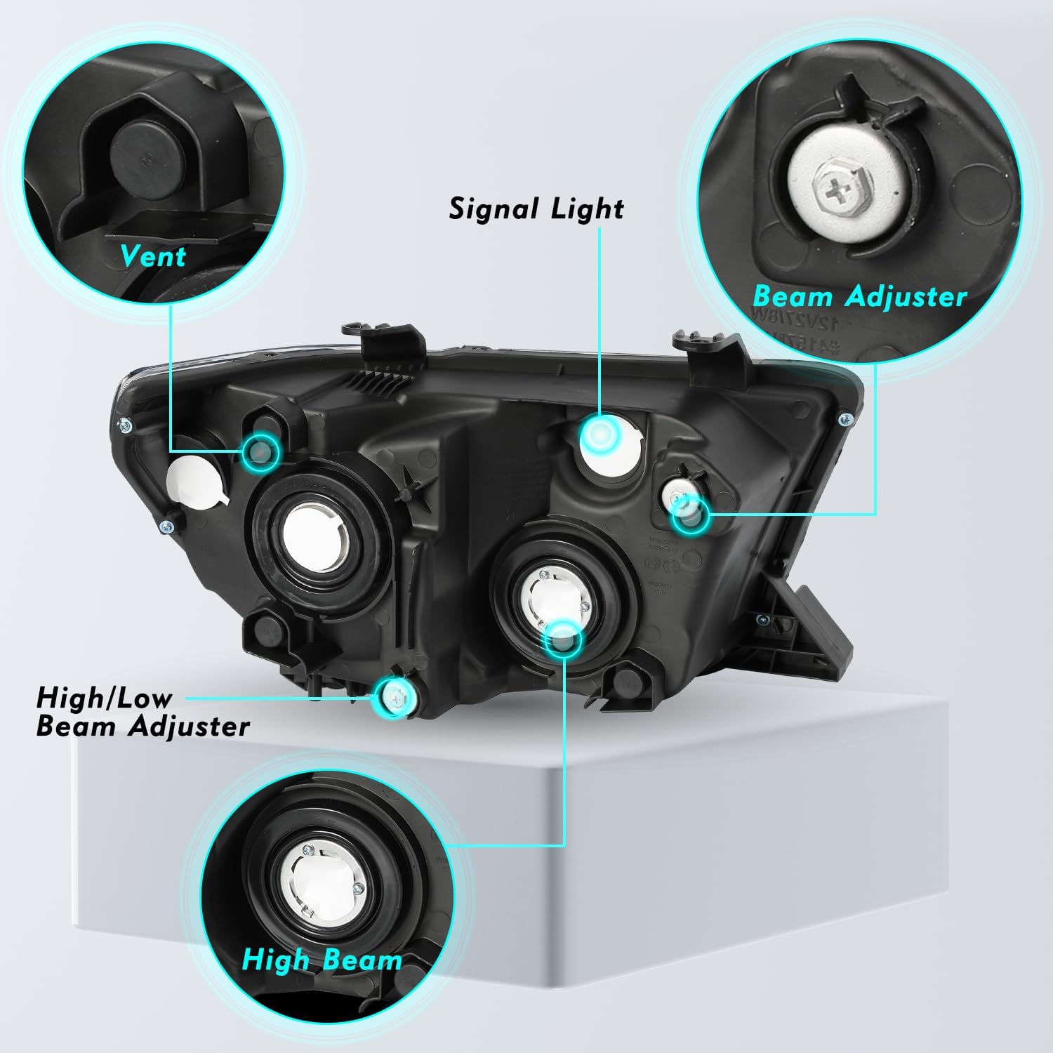 Headlight Assembly Replacement for 2007 2008 2009 2010 2011 2012 2013 Tundra / 2008-2017 Sequoia Driver and Passenger Side Black Housing with Bulbs,NOT fit for Tundra with Level Adjuster